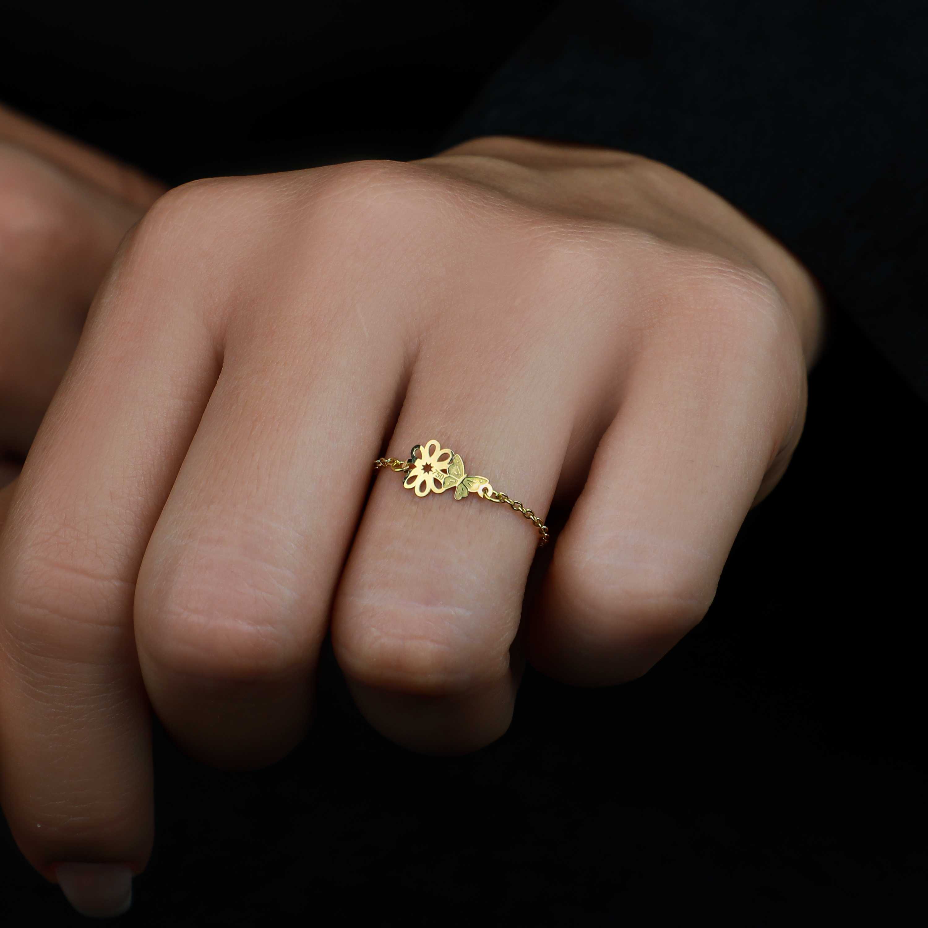 18k gold chain ring, Turkish made - (H-1231)